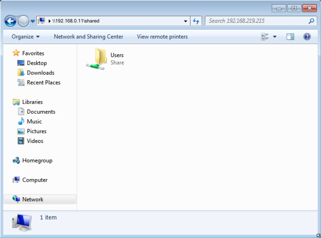 Shared SMB folder in Windows Explorer